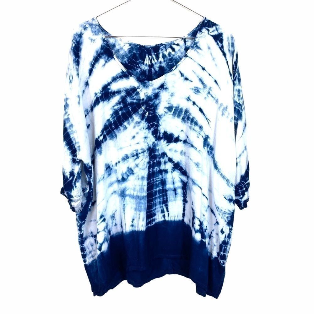 Blue White VNeck Tie Dye Top
